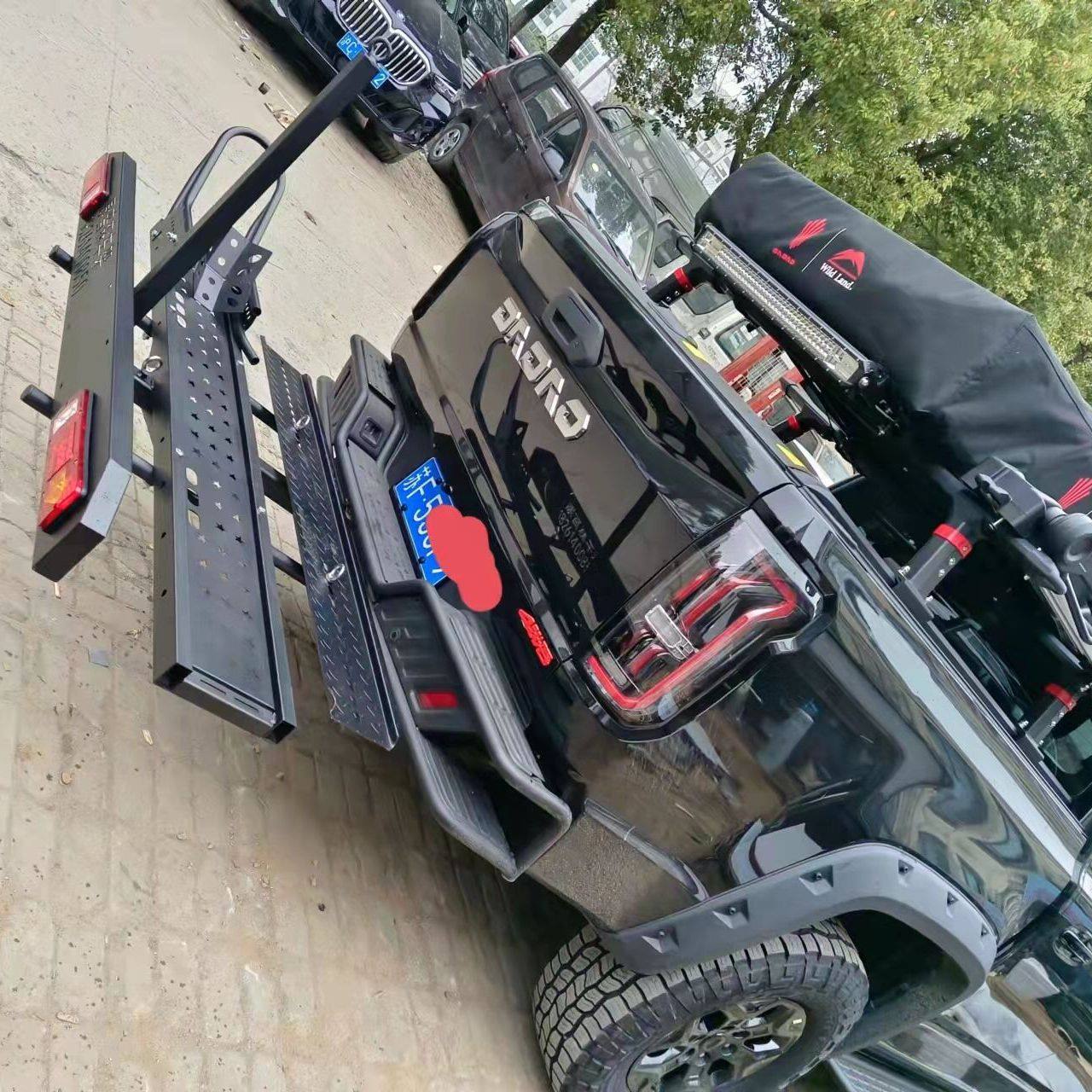 拖车杠三口后挂机车架带尾灯房车车架背架爬梯托架后挂架越野