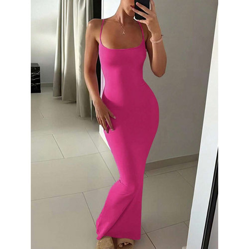 T 59189 Ribbed Sling Midi Dress 坑条吊带连衣裙跨境速卖通