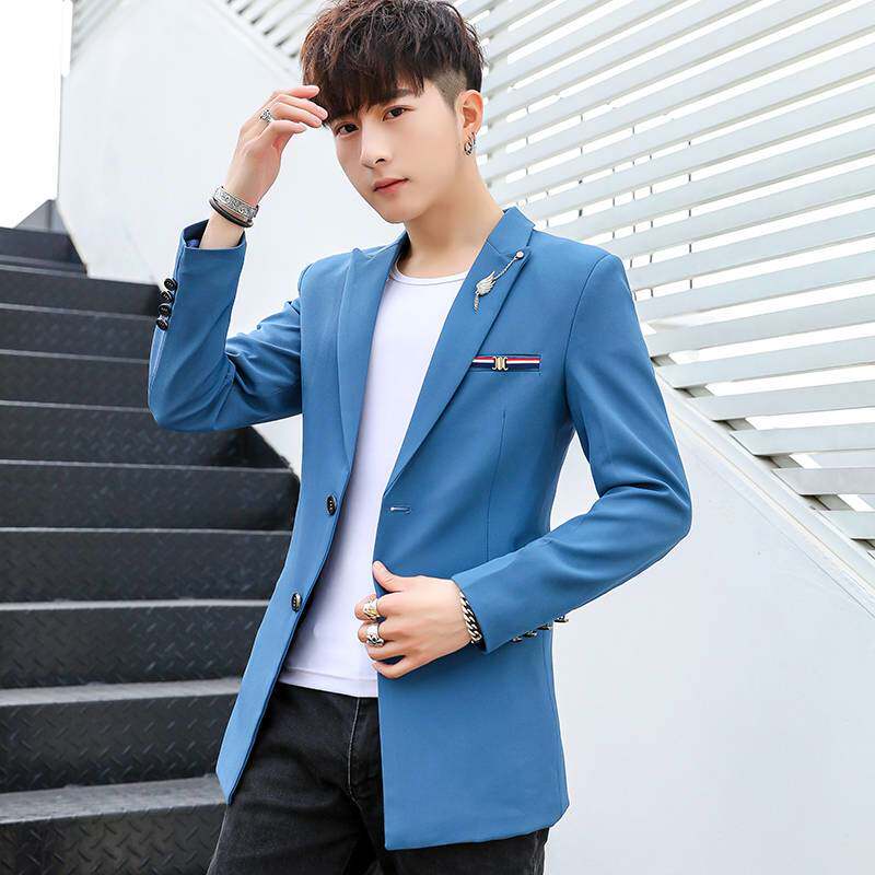 春秋季中长款西装男韩版学生上衣修身帅气男士小西服英伦风衣外套