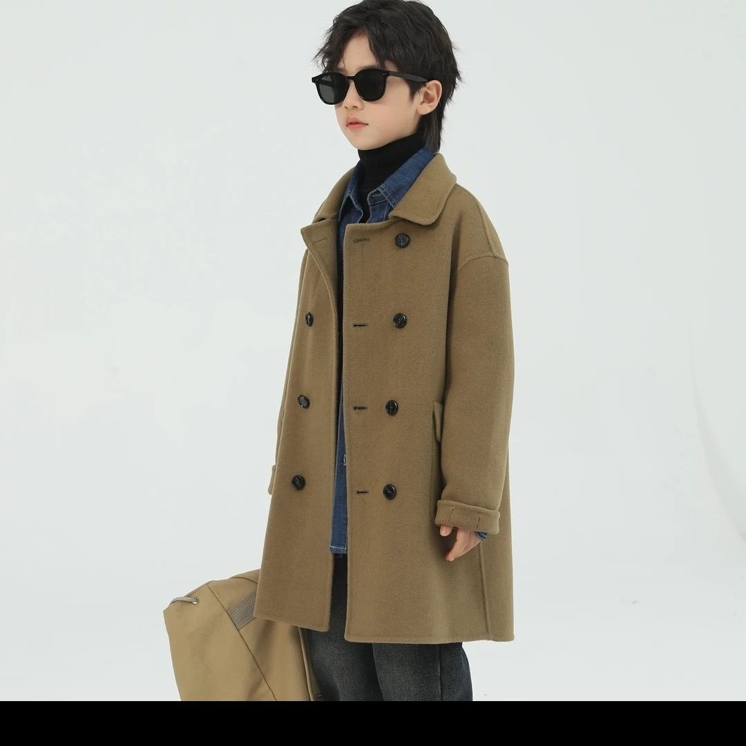 (70毛高定款)2024年秋冬男童双面呢子大衣羊毛儿童中长款毛呢外套