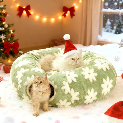 Christmas Cat Tunnel Bed for Indoor Cats WarmCozy Cute Cat