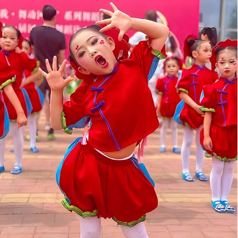 六一儿童舞蹈演出服幼儿园喜庆中国舞灯笼裤小福娃秧歌民族风女童