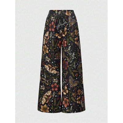Womens Fairycore Butterfly Moth Floral Allover Print Long