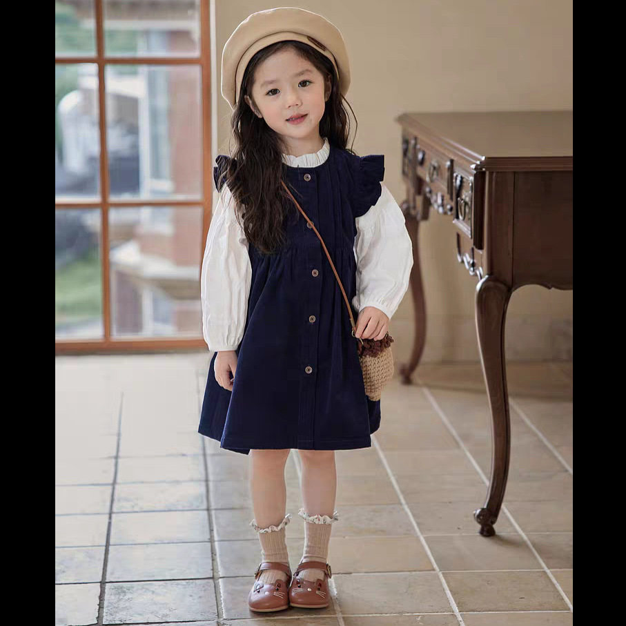 女童春秋裙子套装韩版新款儿童洋气连衣裙女宝长袖衬衫两件套秋款
