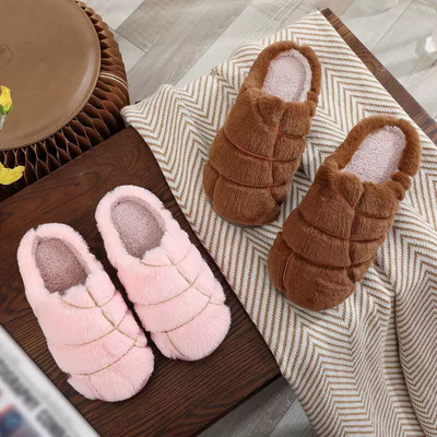 Christmas couple color matching cute bread cotton slippers