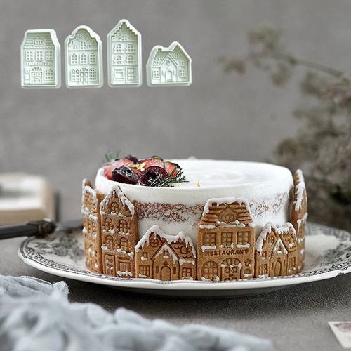 4Pcs Christmas Gingerbread House Cutters Cookie 3D Baking mo