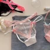 日系个性 爆款 多巴胺撞色蕾丝内裤 女细带镂空少女心纯欲性感三角裤