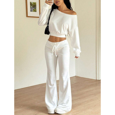 Z 94648 Asymmetric neck hoodie flared set 不对称领卫衣喇叭裤