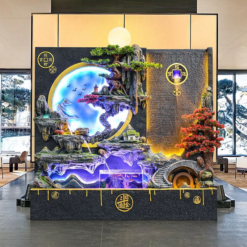 大型水幕墙背景墙假山循环水景观客厅室内玄关瀑布流水墙屏风摆件