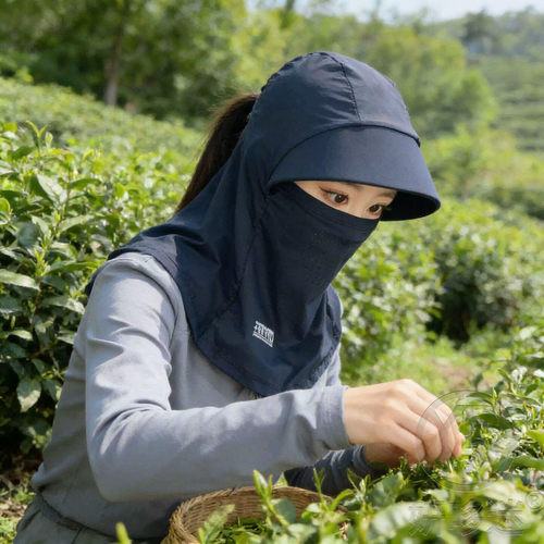 采茶太阳帽防晒面罩大檐遮阳帽女夏季户外遮脸太阳帽时尚透气凉帽