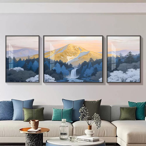 高级感山水画客厅装饰画2026轻奢沙发背景墙挂画三联画大白墙壁画