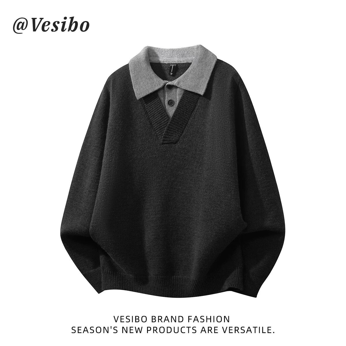 老钱风假两件毛衣男女春季复古百搭翻领针织衫美式慵懒风休闲上衣