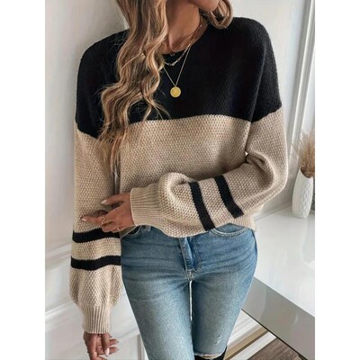 Plus Size Patchwork Drop Shoulder Sweater Casual Long