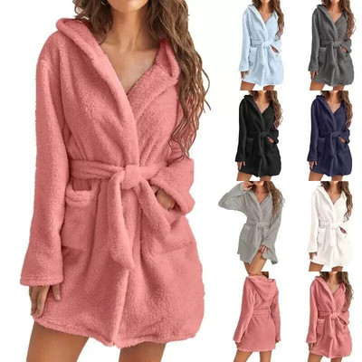 Winter Women Bath Robe Fluffy Plush Pyjamas Ladies Sexy