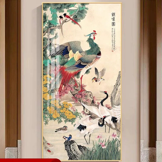 新中式百鸟朝凤图玄关装饰画招财寓意好楼梯过道走廊书房茶室挂画