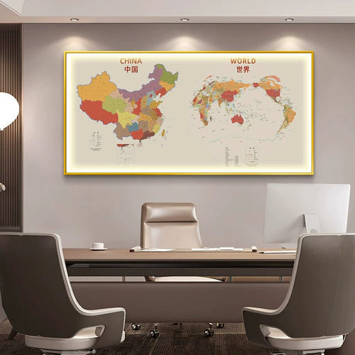灯画客厅办公室画横版会议室世界地图玄关中国大幅装饰画LED新款
