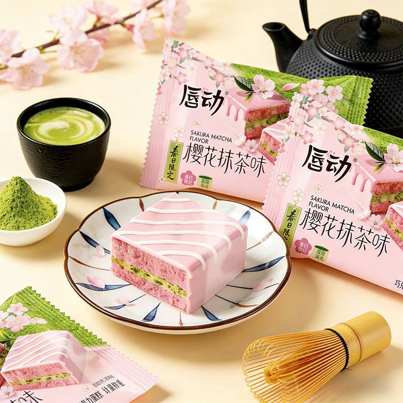 新品唇动樱花抹茶味提拉米苏蓝莓桑葚乳酪味蛋糕春日限定下午茶点
