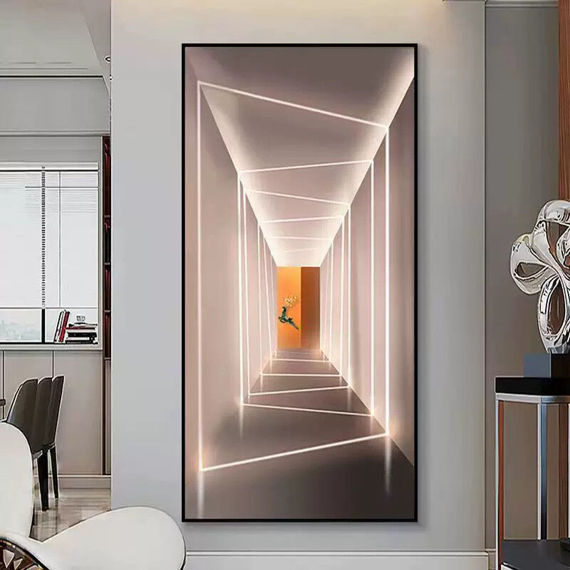 延伸空间光影玄关画几何建筑壁画走廊装饰画晶瓷画LED灯客厅挂画