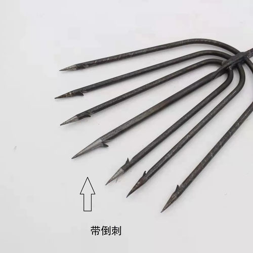 鱼叉头老式纯手工锻打铁叉超硬黑鱼叉大倒刺七刺鱼叉尖头扁叉锚钩
