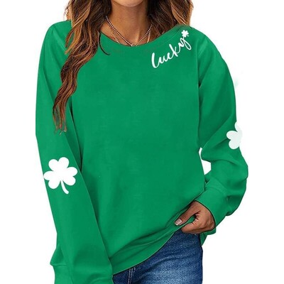 St Patricks Day Sweatshirt for Women Lucky Shamrock Long