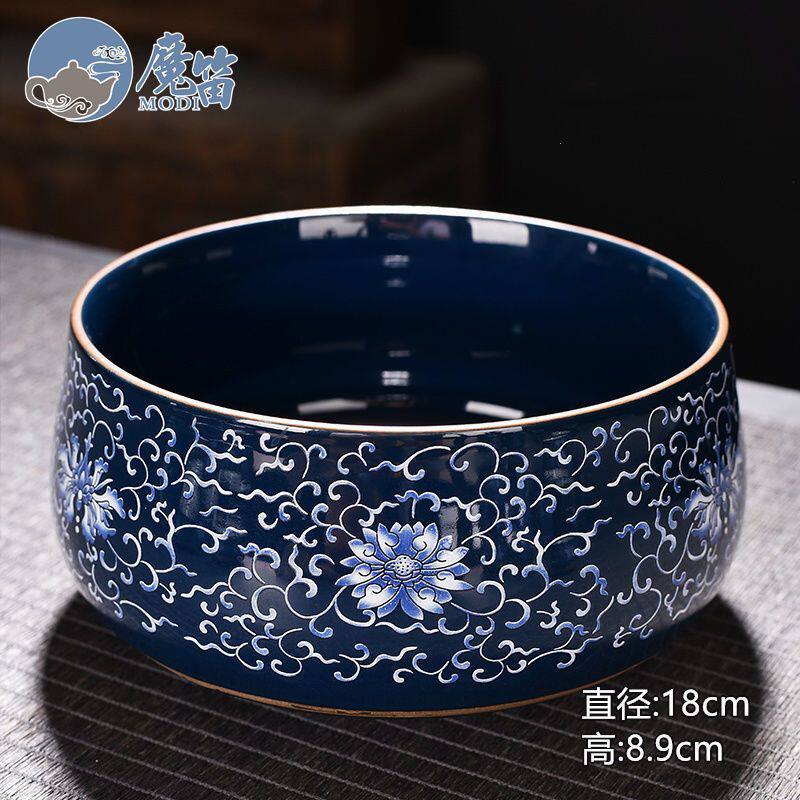 陶瓷盆家用厨房青花瓷珐瑯彩茶洗大号陶瓷笔洗水盂水洗缸茶碗盆功