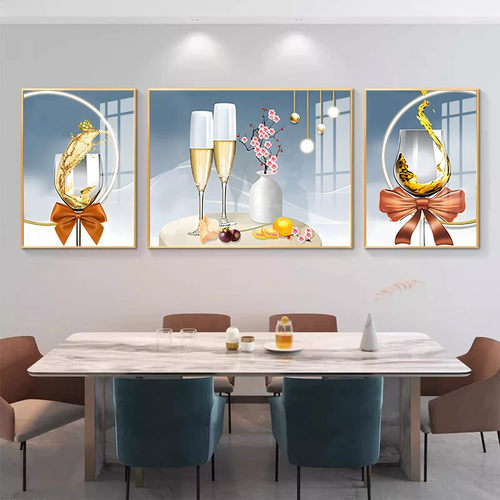 大气餐厅装饰画三联画高级感饭厅壁画现代轻奢高档餐桌背景墙壁画
