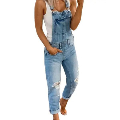 K 14788 Distressed Denim Jumpsuit 破洞牛仔连体裤跨境外贸