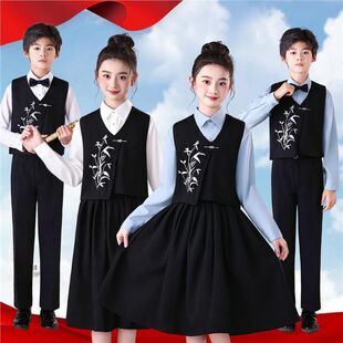 儿童合唱小学生演出服朗诵女童红色礼服演讲比赛诗歌朗诵服装爱国