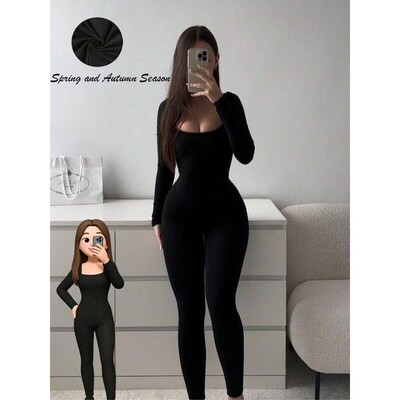 Women's Plus Size U Neck Long Sleeve Bodysuit Elastic