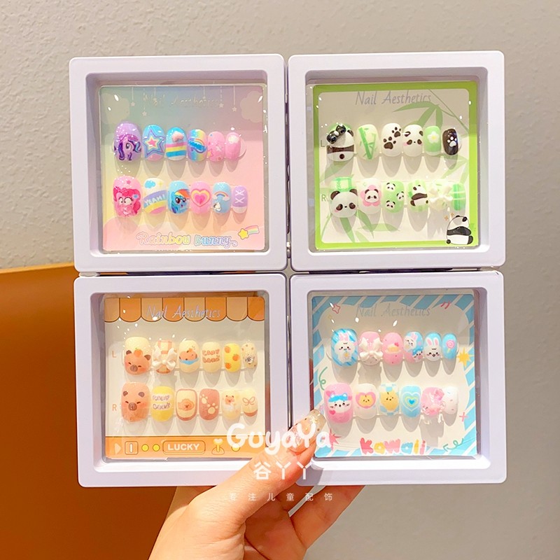 儿童可爱卡通美甲贴女童果冻胶可拆卸穿戴甲片女孩甜美指甲贴发饰