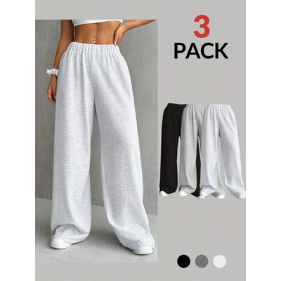 3Pack Elegant Womens Casual Wide Leg Sweatpants Polyester