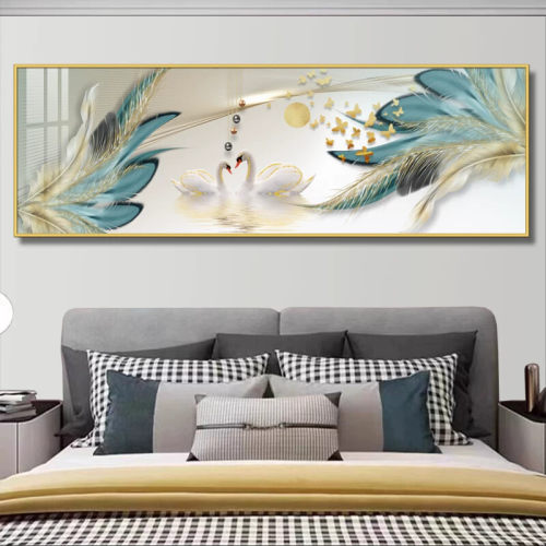 晶瓷画轻奢房间装饰画横幅高档寓意好床头画挂画现代卧室横幅壁画