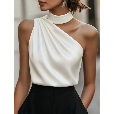 R 80414 Off Shoulder High Neck Sleeveless Top 露肩高领无袖女