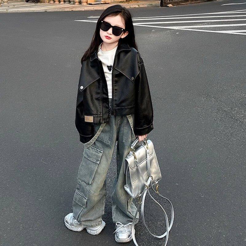 女童皮衣洋气时髦夹克外套2025春秋季装新款休闲上衣韩范中大童潮