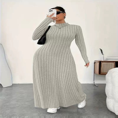 Women's Elegant Autumn Winter Plus Size Dress Long Sleeve A