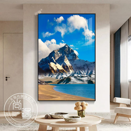 贡嘎雪山珠峰玄关装饰画轻奢金山风景墙壁画入户进门走廊过道挂画
