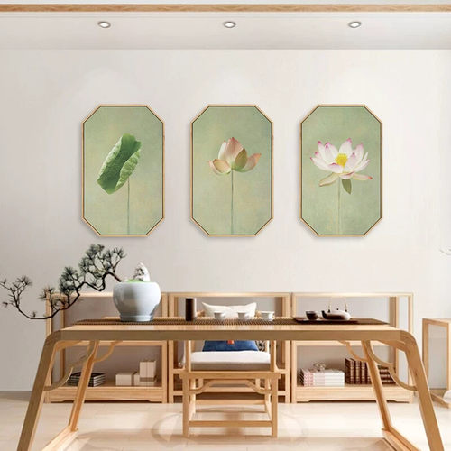 新中式荷花装饰画客厅禅意挂画茶室墙画莲花壁画中国风客厅墙饰