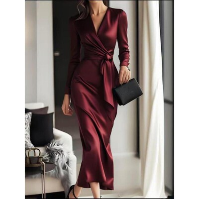 New Women's Bodycon Sexy High Waist Tie Long Dress Elegant