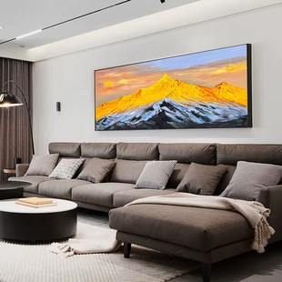 日照金山客厅装饰画高级感沙发背景墙挂画横版背有靠山纯手绘油画