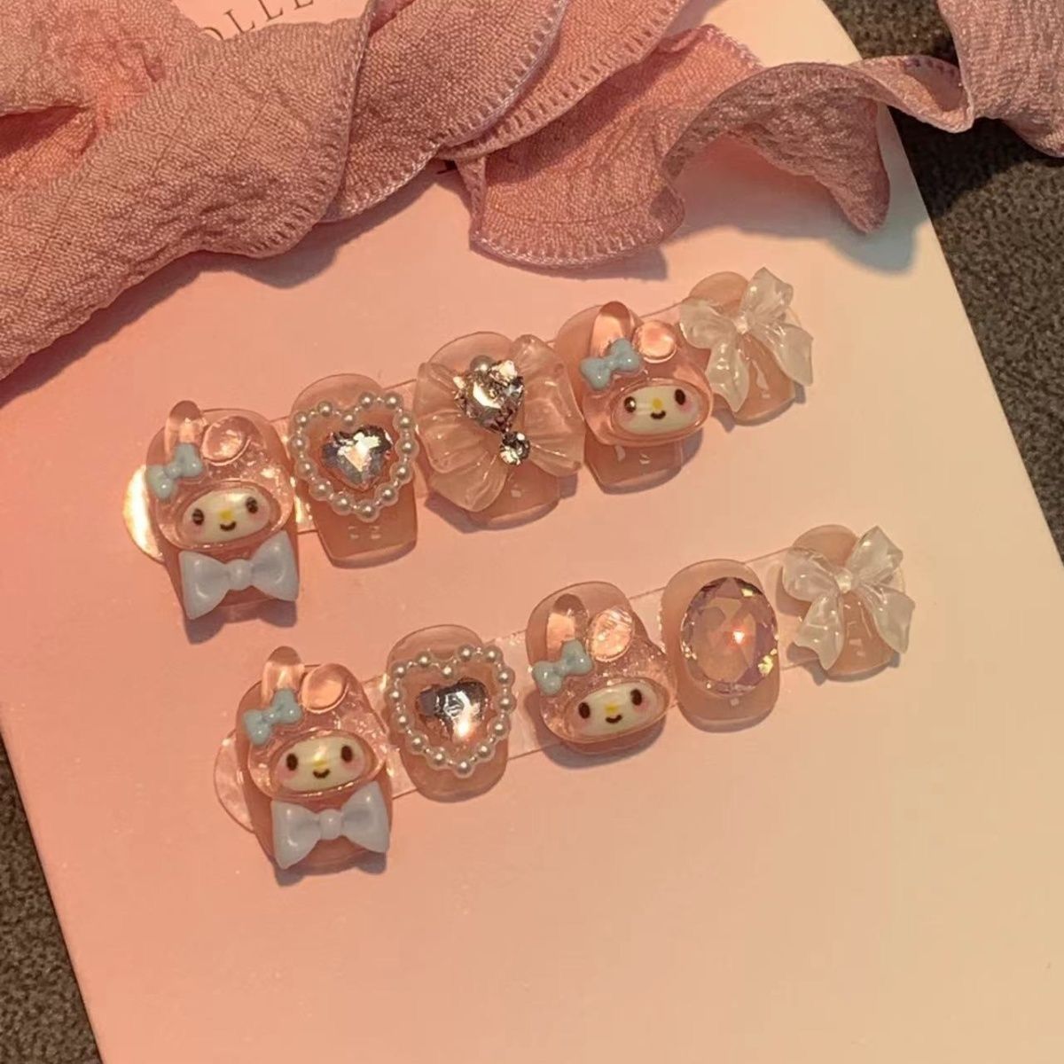手工穿戴纯手工卡通多巴胺美少女卡哇伊美乐蒂可拆卸指甲可爱美甲