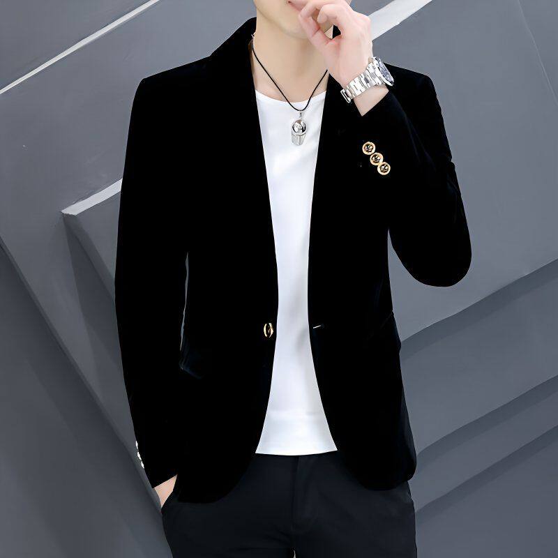 春秋平绒金丝绒休闲西服男士韩版小西装男装潮流修身韩版纯色外套