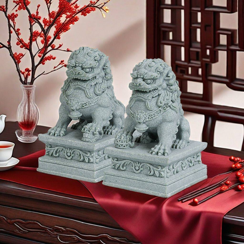 石狮子彷雕刻摆件一对镇宅门口看门招财石雕麒麟茶宠鱼缸造景桌面