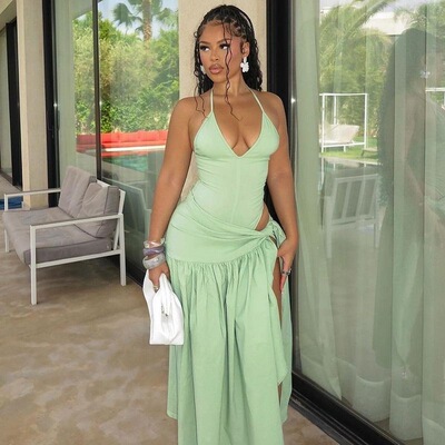 Backless Two Piece Bodysuit with Asymmetric Wrap Skirt