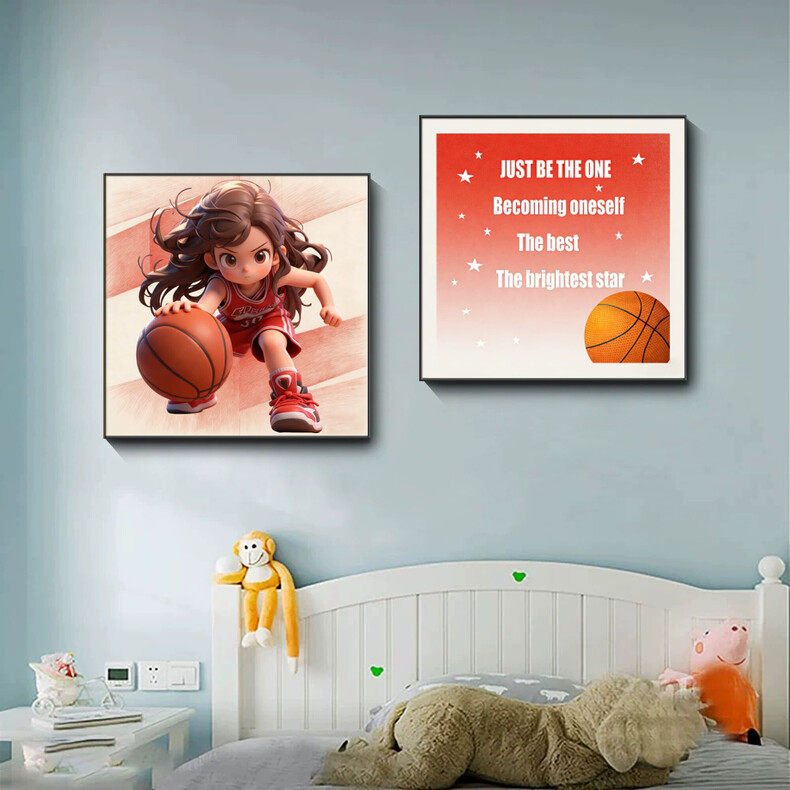 现代简约儿童房装饰画男孩卧室床头背景墙面挂画卡通篮球创意壁画