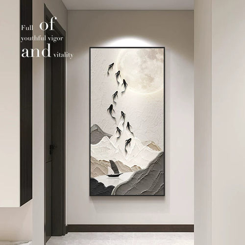 现代简约玄关装饰画入户正对门壁画黑白高级感走廊过道挂画客厅画