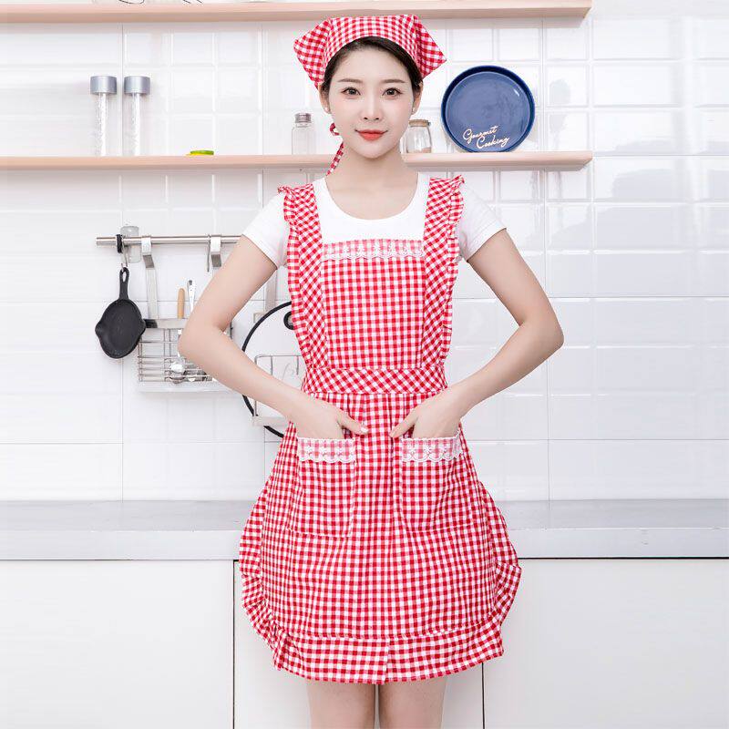 防水棉布围裙套装家用厨房做饭餐厅网红工作韩版四件套防油罩衣女