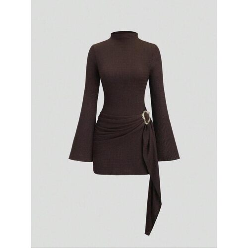 Womens Fall Winter Minimalist Slim Fit Textured Fabric Dress