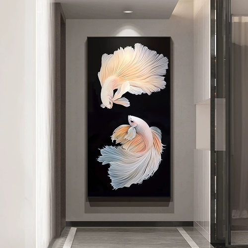 轻奢风入户玄关装饰画现代简约走廊过道挂画双鱼图客厅背景墙壁画