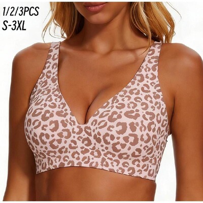 3PCS Leopard Jelly Wireless Bra Womens Comfortable Wireless