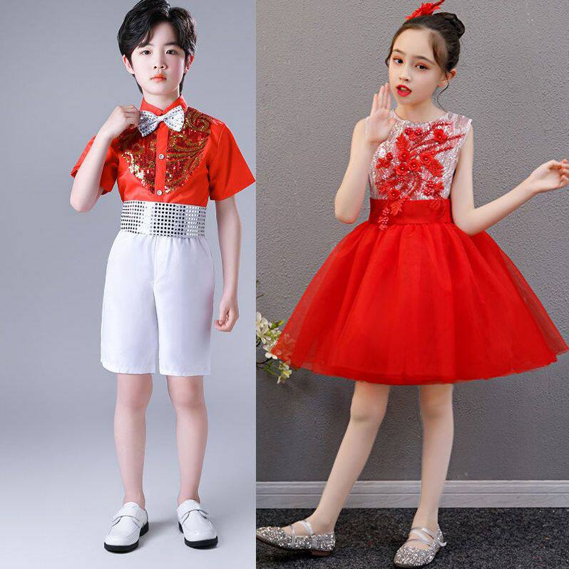 幼儿园六一儿童节舞蹈演出服男女童诗词朗诵合唱服女童亮片蓬蓬裙